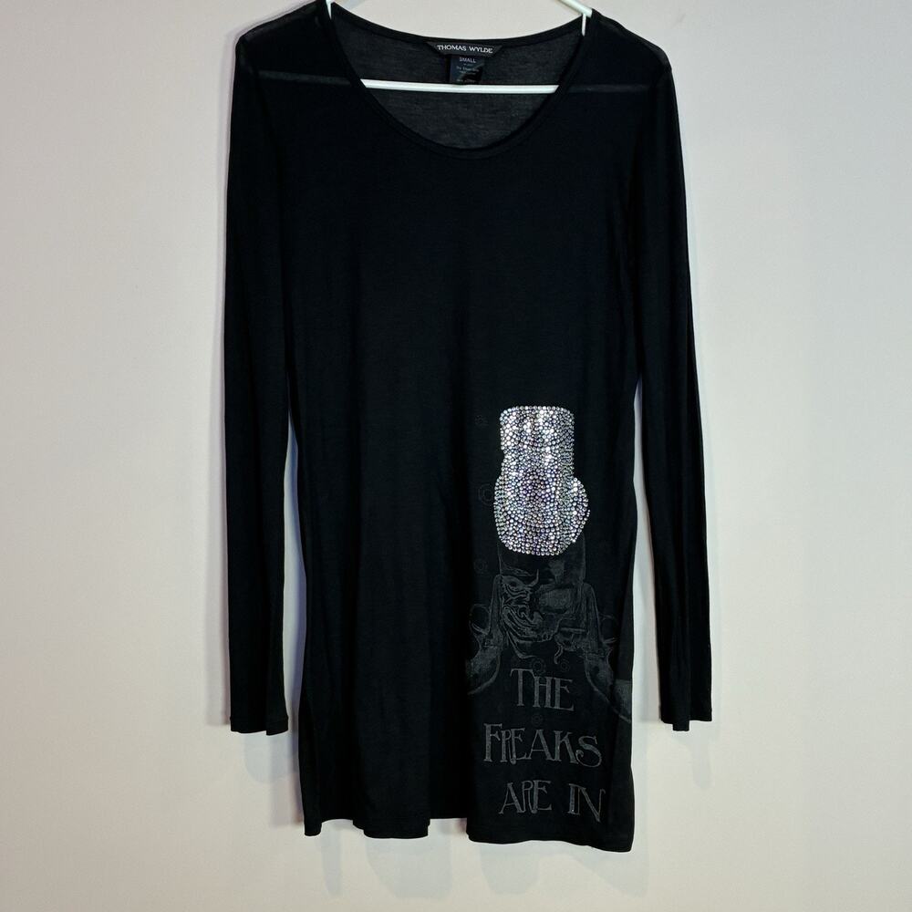 Thomas Wylde Embellished The Freaks Are In Long Sleeve Tunic Dress Black Size S